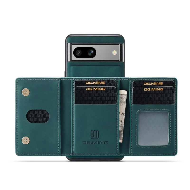 DG.MING M2-serie til Google Pixel 8a, aftagelig tegnebogstilfæld med lærredslagnet PC+TPU telefonbeskytning - Grøn