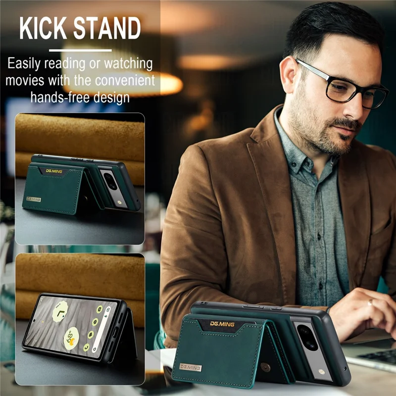 DG.MING M2-serie til Google Pixel 8a, aftagelig tegnebogstilfæld med lærredslagnet PC+TPU telefonbeskytning - Grøn
