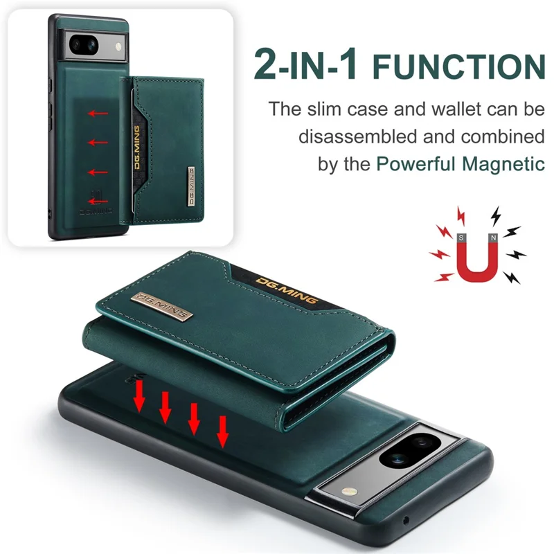 DG.MING M2-serie til Google Pixel 8a, aftagelig tegnebogstilfæld med lærredslagnet PC+TPU telefonbeskytning - Grøn
