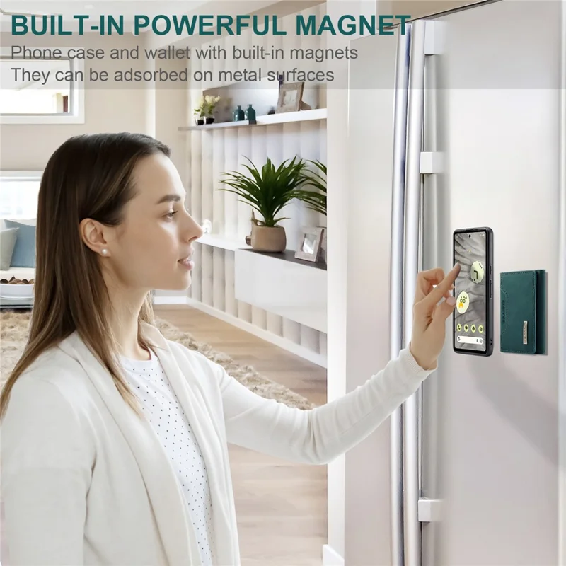 DG.MING M2-serie til Google Pixel 8a, aftagelig tegnebogstilfæld med lærredslagnet PC+TPU telefonbeskytning - Grøn