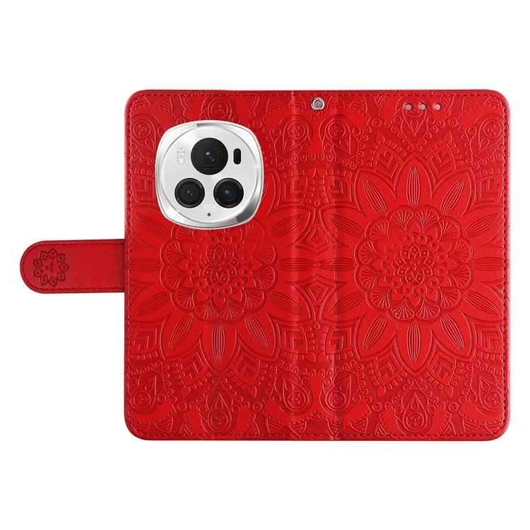 For Honor Magic6 Pro 5G Anti-Scratch Wallet Stand Phone Case Sunflower Leather Stand Mobile Phone Cover - Red