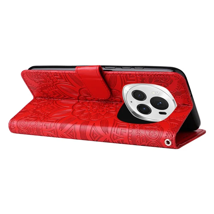 For Honor Magic6 Pro 5G Anti-Scratch Wallet Stand Phone Case Sunflower Leather Stand Mobile Phone Cover - Red