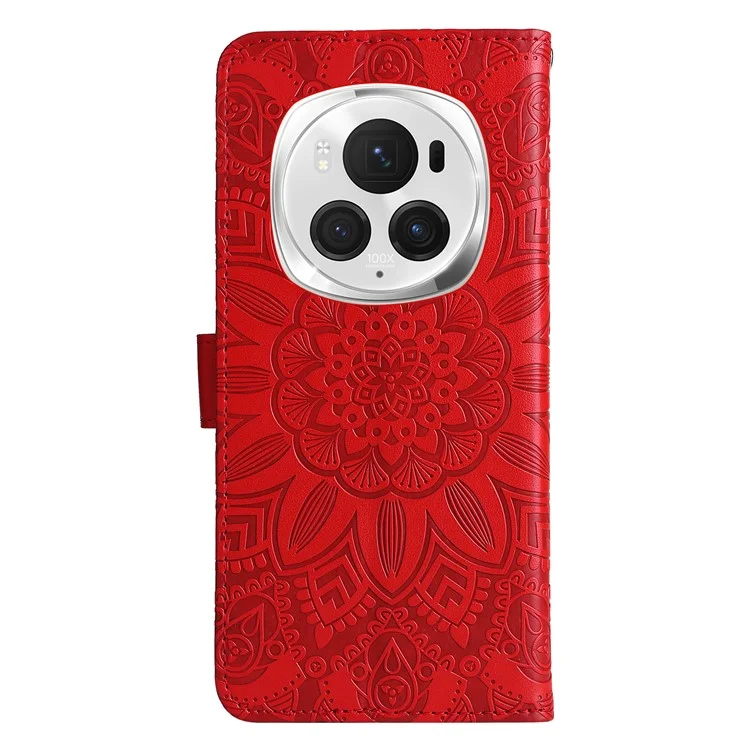 For Honor Magic6 Pro 5G Anti-Scratch Wallet Stand Phone Case Sunflower Leather Stand Mobile Phone Cover - Red