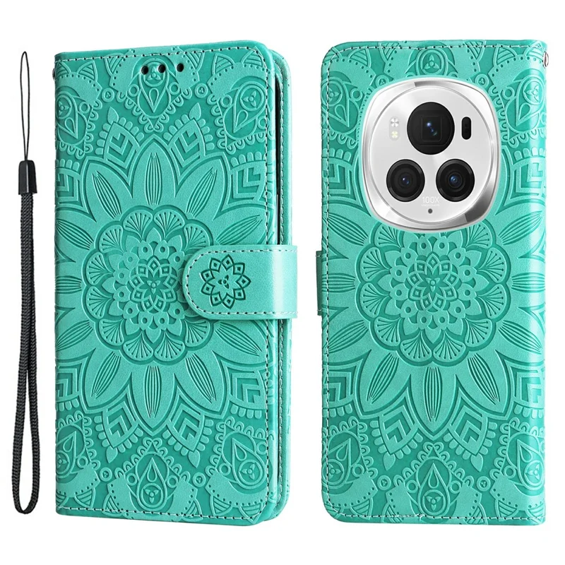 For Honor Magic6 Pro 5G Anti-Scratch Wallet Stand Phone Case Sunflower Leather Stand Mobile Phone Cover - Green