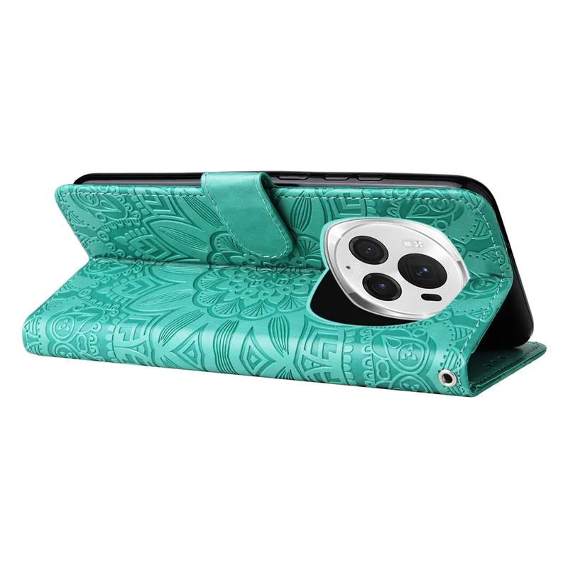 For Honor Magic6 Pro 5G Anti-Scratch Wallet Stand Phone Case Sunflower Leather Stand Mobile Phone Cover - Green