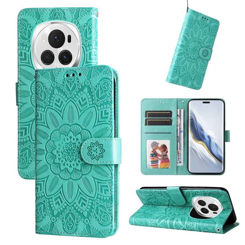For Honor Magic6 Pro 5G Anti-Scratch Wallet Stand Phone Case Sunflower Leather Stand Mobile Phone Cover - Green