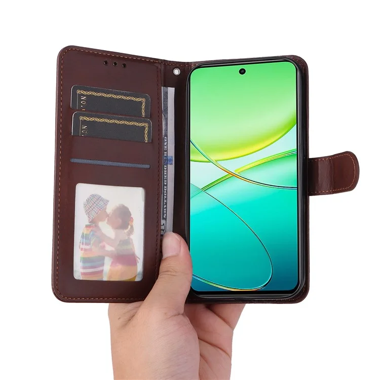 Pour vivo Y38 5G / Y200i / T3x Wholesale Flip Phone Case Magnetic Clasp Leather Flip Wallet Phone Cover - Brun