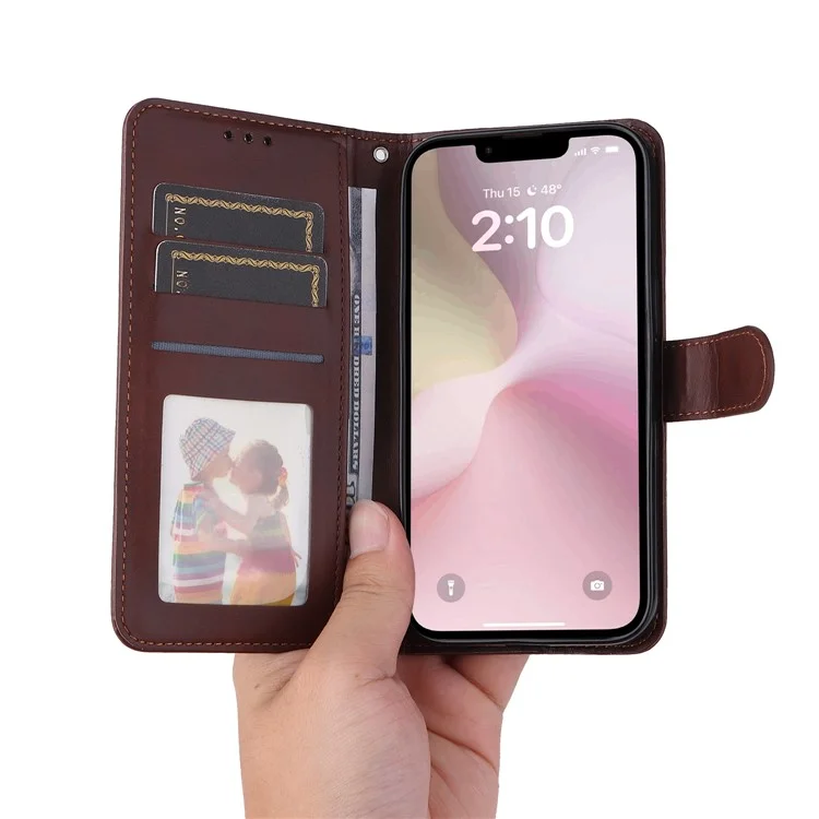 Per iPhone SE (2024) Custodia in pelle per telefono Fermaglio magnetico Flip Wallet Phone Stand Cover - Marrone