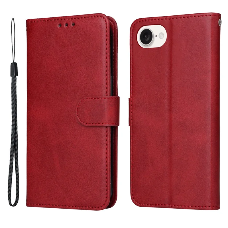 For iPhone 17e / 16e Leather Phone Case Magnetic Clasp Flip Wallet Phone Stand Cover - Red