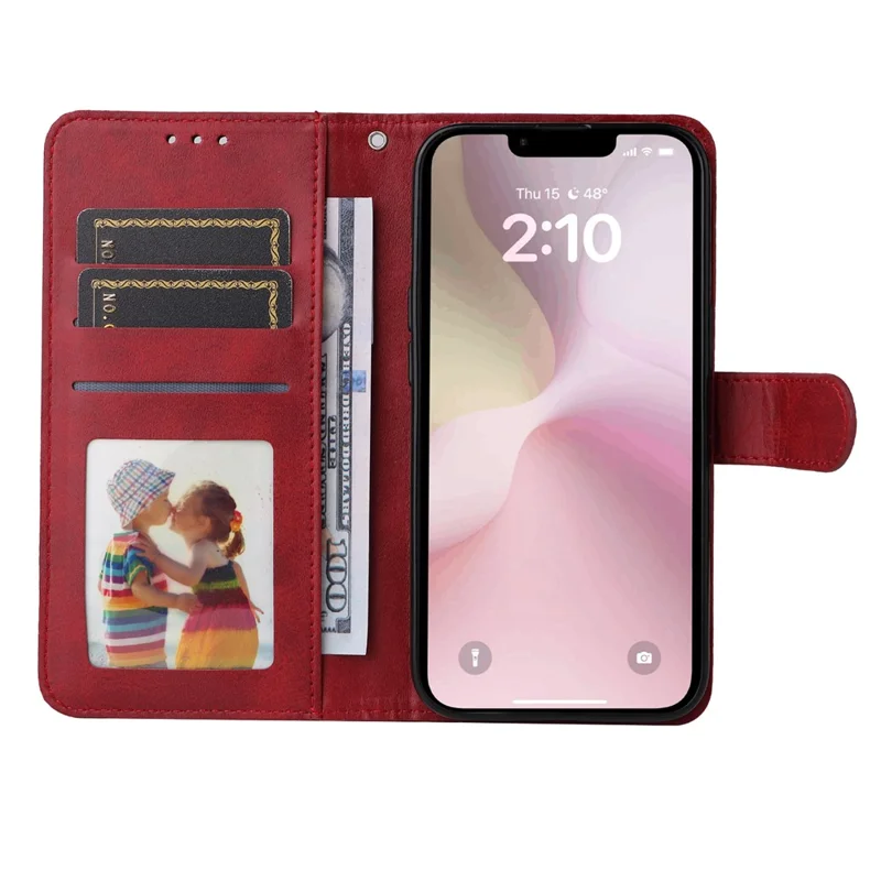 For iPhone 17e / 16e Leather Phone Case Magnetic Clasp Flip Wallet Phone Stand Cover - Red