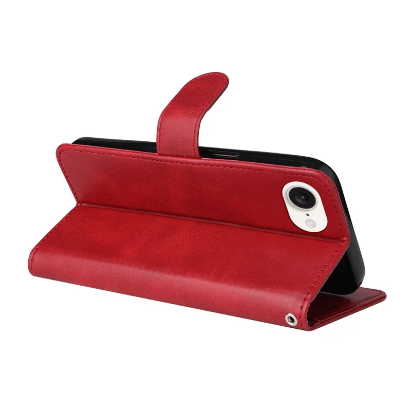 For iPhone 17e / 16e Leather Phone Case Magnetic Clasp Flip Wallet Phone Stand Cover - Red