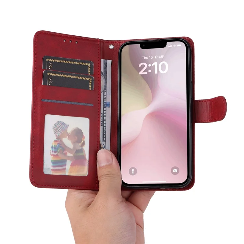 For iPhone 17e / 16e Leather Phone Case Magnetic Clasp Flip Wallet Phone Stand Cover - Red