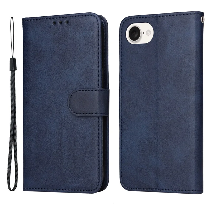 For iPhone 17e / 16e Leather Phone Case Magnetic Clasp Flip Wallet Phone Stand Cover - Blue