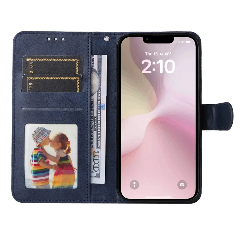 For iPhone 17e / 16e Leather Phone Case Magnetic Clasp Flip Wallet Phone Stand Cover - Blue