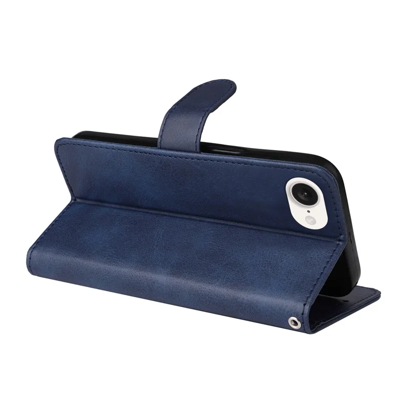 For iPhone 17e / 16e Leather Phone Case Magnetic Clasp Flip Wallet Phone Stand Cover - Blue