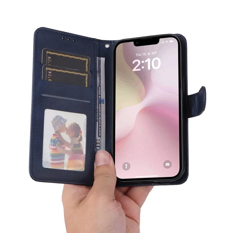 For iPhone 17e / 16e Leather Phone Case Magnetic Clasp Flip Wallet Phone Stand Cover - Blue