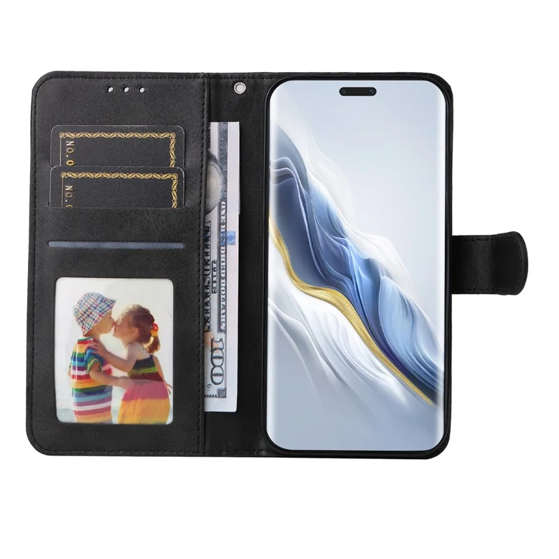 For Honor Magic6 Pro 5G Magnetic Phone Case Anti-Scratch Leather Flip Wallet Stand Phone Cover - Black