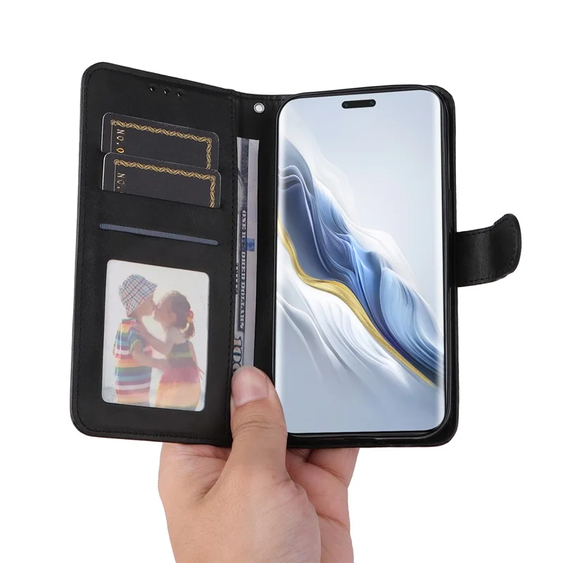 For Honor Magic6 Pro 5G Magnetic Phone Case Anti-Scratch Leather Flip Wallet Stand Phone Cover - Black