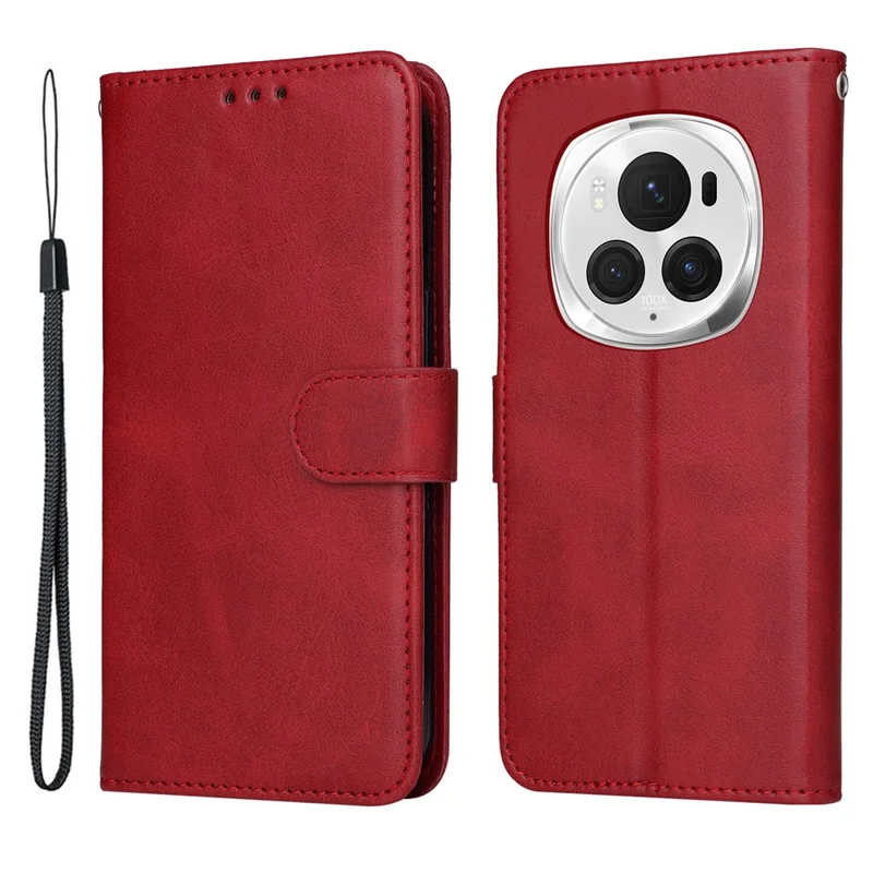 For Honor Magic6 Pro 5G Magnetic Phone Case Anti-Scratch Leather Flip Wallet Stand Phone Cover - Red