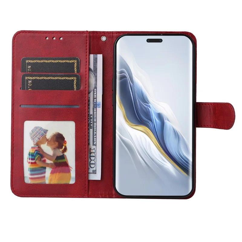 For Honor Magic6 Pro 5G Magnetic Phone Case Anti-Scratch Leather Flip Wallet Stand Phone Cover - Red