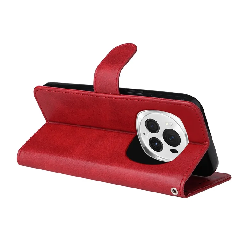 For Honor Magic6 Pro 5G Magnetic Phone Case Anti-Scratch Leather Flip Wallet Stand Phone Cover - Red