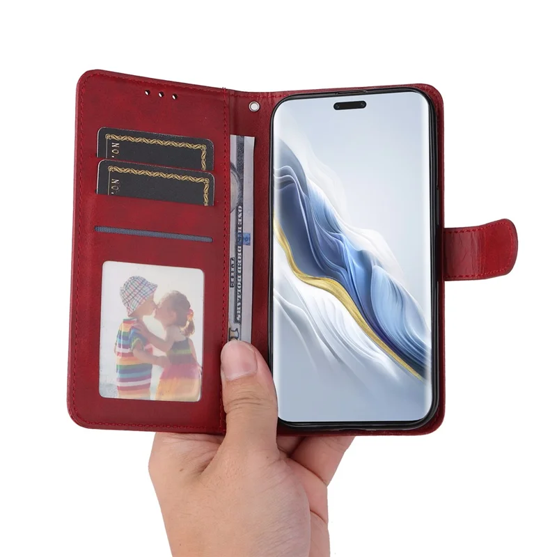 For Honor Magic6 Pro 5G Magnetic Phone Case Anti-Scratch Leather Flip Wallet Stand Phone Cover - Red