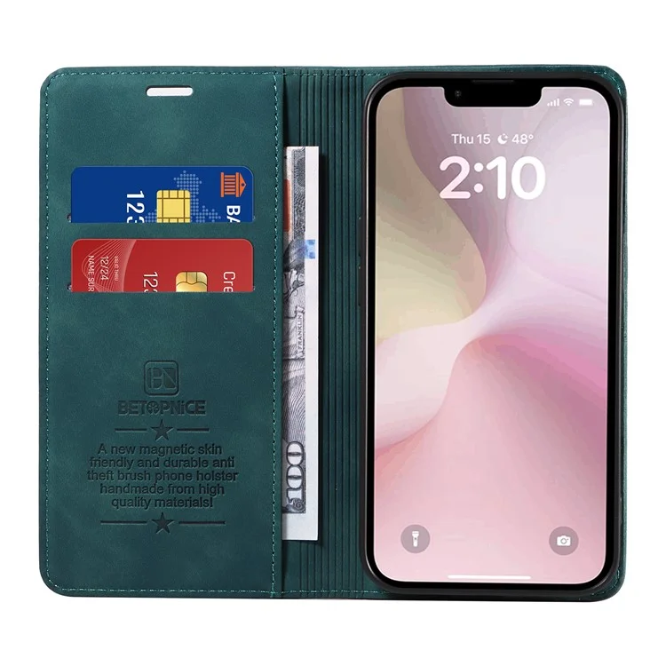 BETOPNICE 003 For iPhone 16e Wallet Case RFID Blocking Leather+TPU Shockproof Phone Shell - Green