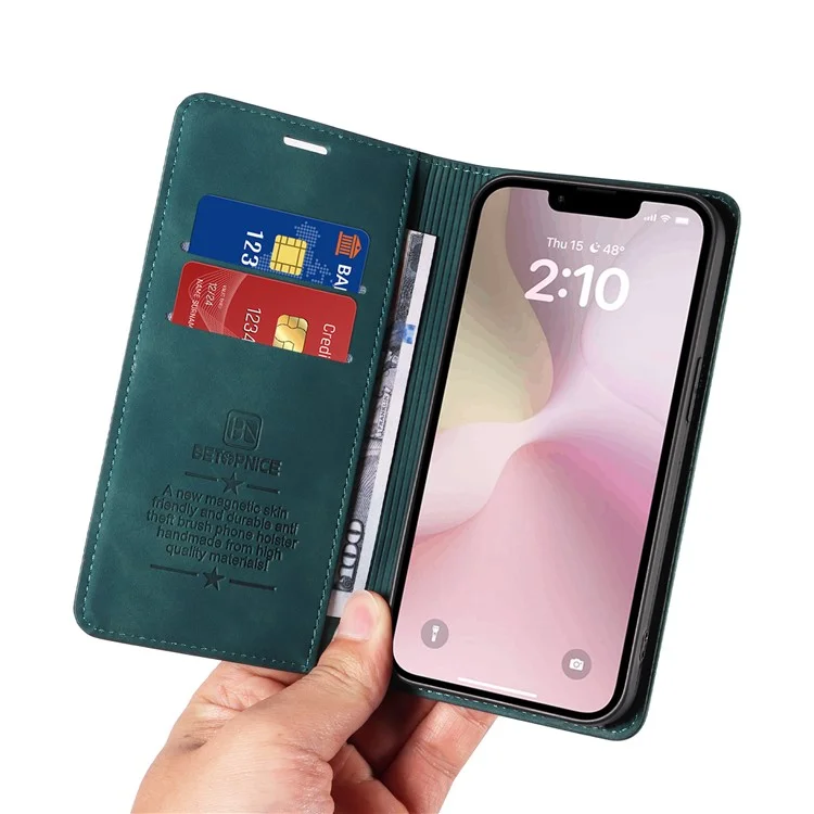 BETOPNICE 003 For iPhone 16e Wallet Case RFID Blocking Leather+TPU Shockproof Phone Shell - Green