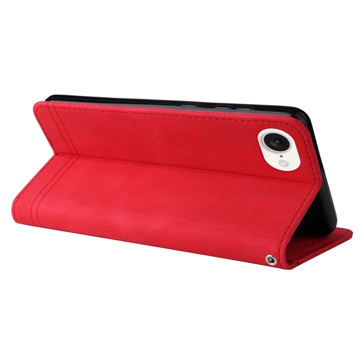 Étui pour iPhone SE (2024) Fermoir magnétique Folio Flip Stand Cuir + TPU Étui de téléphone - Rouge