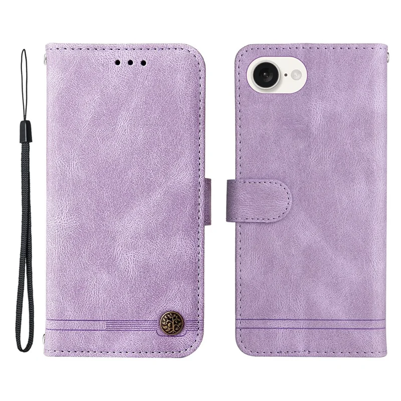 For iPhone 16e Leather Wallet Cases Skin Touch Phone Cover Stand with Strap - Purple