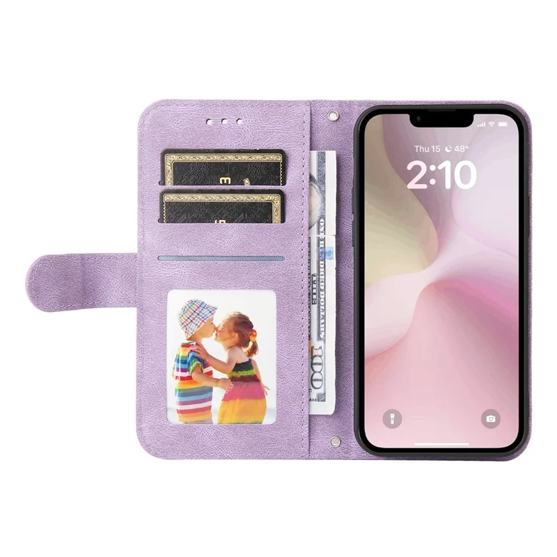 For iPhone 16e Leather Wallet Cases Skin Touch Phone Cover Stand with Strap - Purple