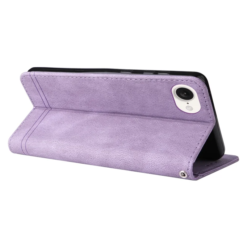 For iPhone 16e Leather Wallet Cases Skin Touch Phone Cover Stand with Strap - Purple