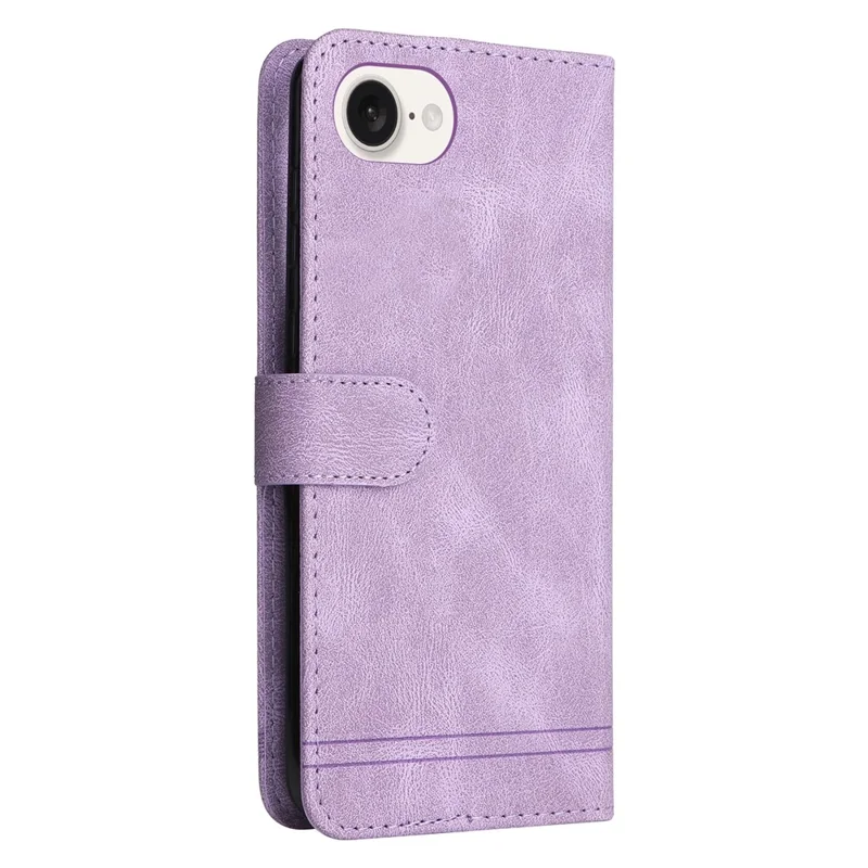 For iPhone 16e Leather Wallet Cases Skin Touch Phone Cover Stand with Strap - Purple