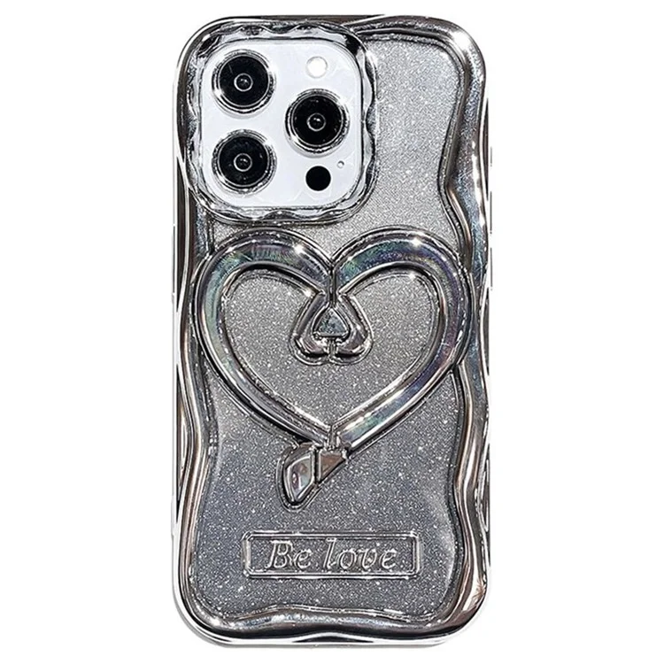 Para iPhone 14 Pro Glitter Paper Phone Case Electroplated TPU Clear Cover with Kickstand - Silver