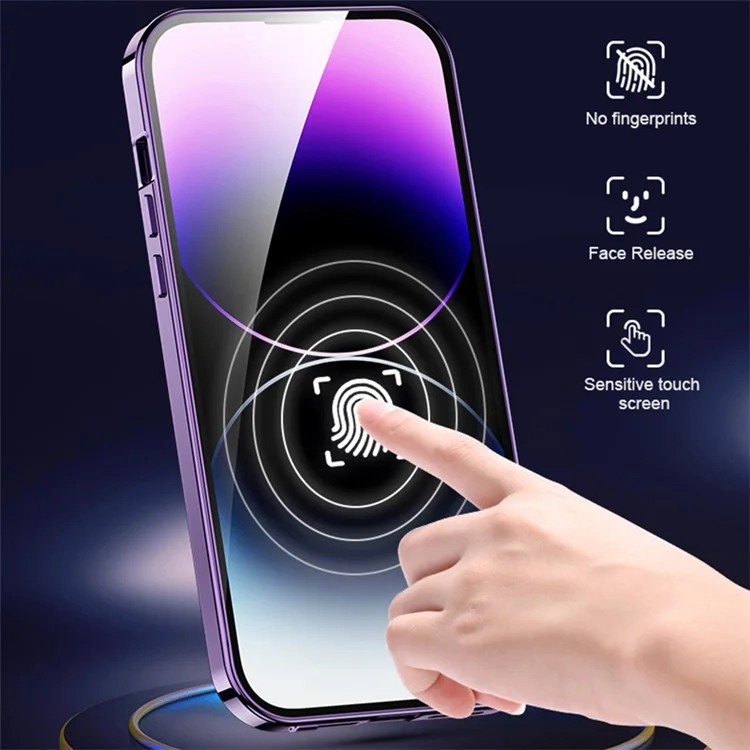 For iPhone 13 Case Acrylic+Tempered Glass Buckle Lock Phone Cover Compatible with Magsafe - Dark Purple
