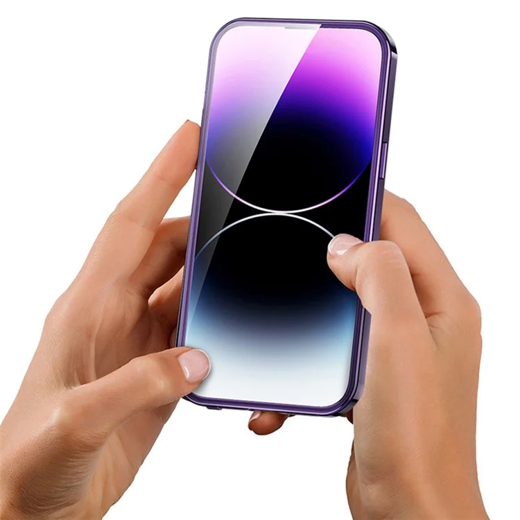 For iPhone 13 Case Acrylic+Tempered Glass Buckle Lock Phone Cover Compatible with Magsafe - Dark Purple