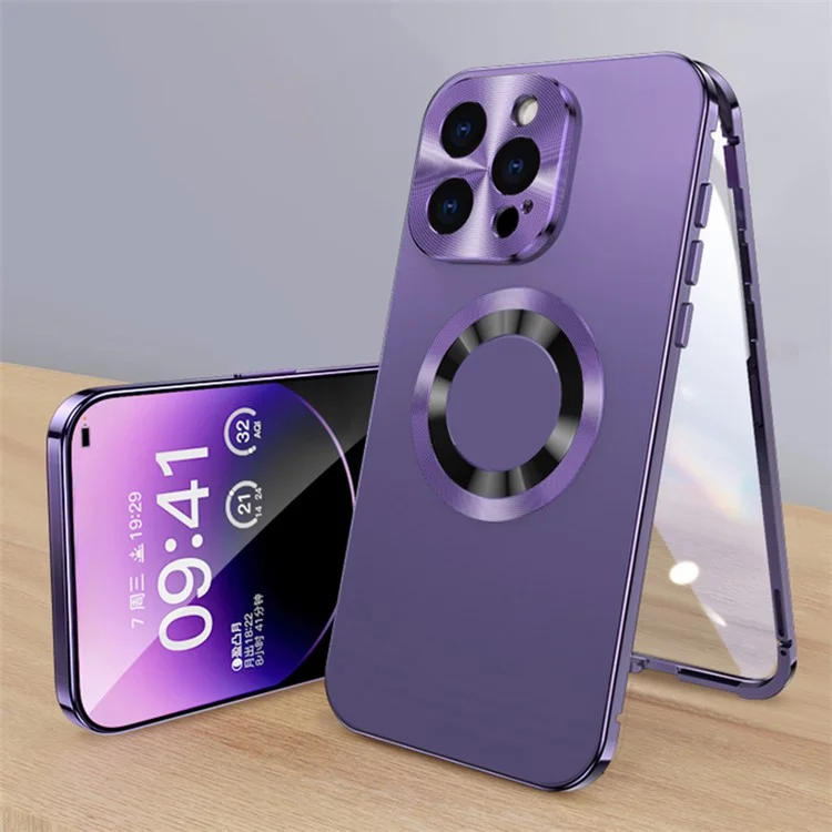 For iPhone 12 Pro Max Clear Case Acrylic+Tempered Glass Phone Protector Compatible with Magsafe - Dark Purple