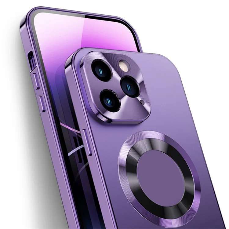 For iPhone 12 Pro Max Clear Case Acrylic+Tempered Glass Phone Protector Compatible with Magsafe - Dark Purple