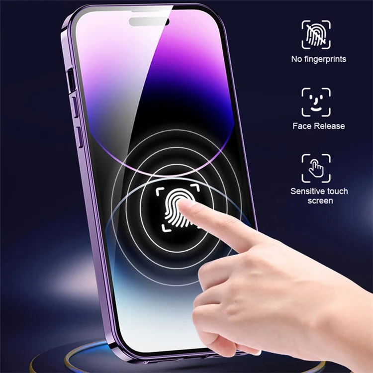 For iPhone 12 Pro Max Clear Case Acrylic+Tempered Glass Phone Protector Compatible with Magsafe - Dark Purple