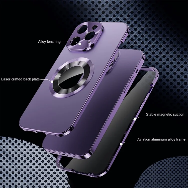 For iPhone 12 Pro Max Clear Case Acrylic+Tempered Glass Phone Protector Compatible with Magsafe - Dark Purple
