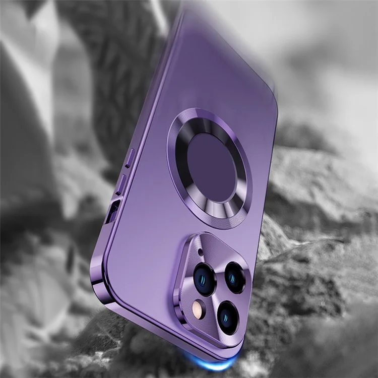 For iPhone 12 Pro Max Clear Case Acrylic+Tempered Glass Phone Protector Compatible with Magsafe - Dark Purple