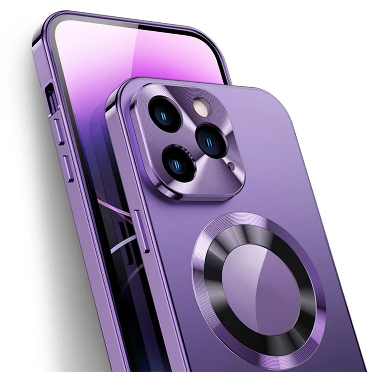 For iPhone 15 Pro Max Compatible with Magsafe Acrylic+Tempered Glass Clear Phone Cover with Buckle Lock - Dark Purple