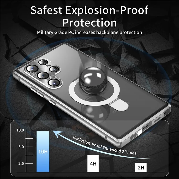 Funda para Samsung Galaxy S24 Ultra Magnética con Soporte Privacidad Vidrio Templado + Parte Trasera de PC Mate - Plateado