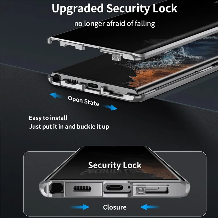 Funda para Samsung Galaxy S24 Ultra Magnética con Soporte Privacidad Vidrio Templado + Parte Trasera de PC Mate - Plateado