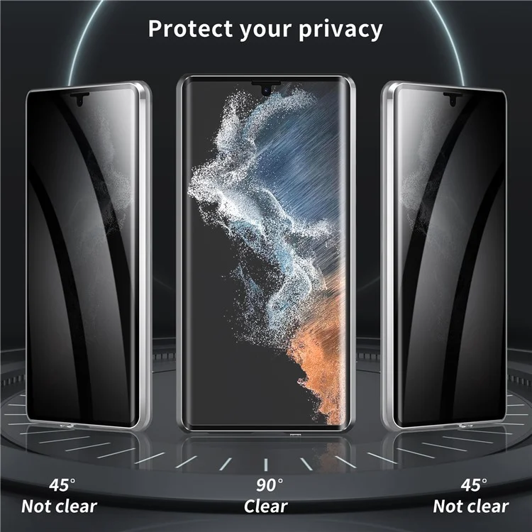 Funda para Samsung Galaxy S24 Ultra Magnética con Soporte Privacidad Vidrio Templado + Parte Trasera de PC Mate - Plateado