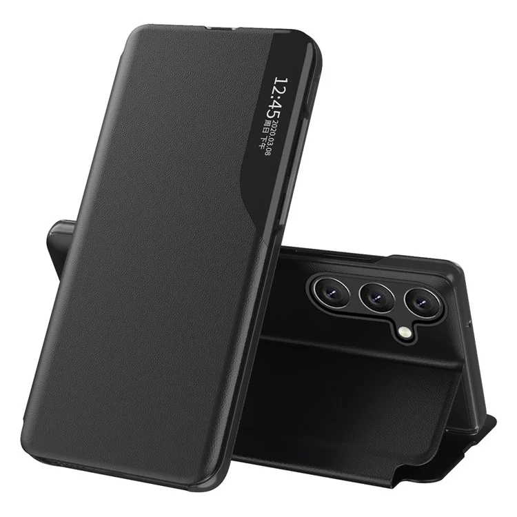 Para Samsung Galaxy M55 5G / C55 5G / F55 5G Funda de Cuero con Soporte y Ventana - Negro