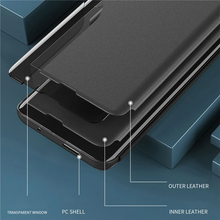 Para Samsung Galaxy M55 5G / C55 5G / F55 5G Funda de Cuero con Soporte y Ventana - Negro