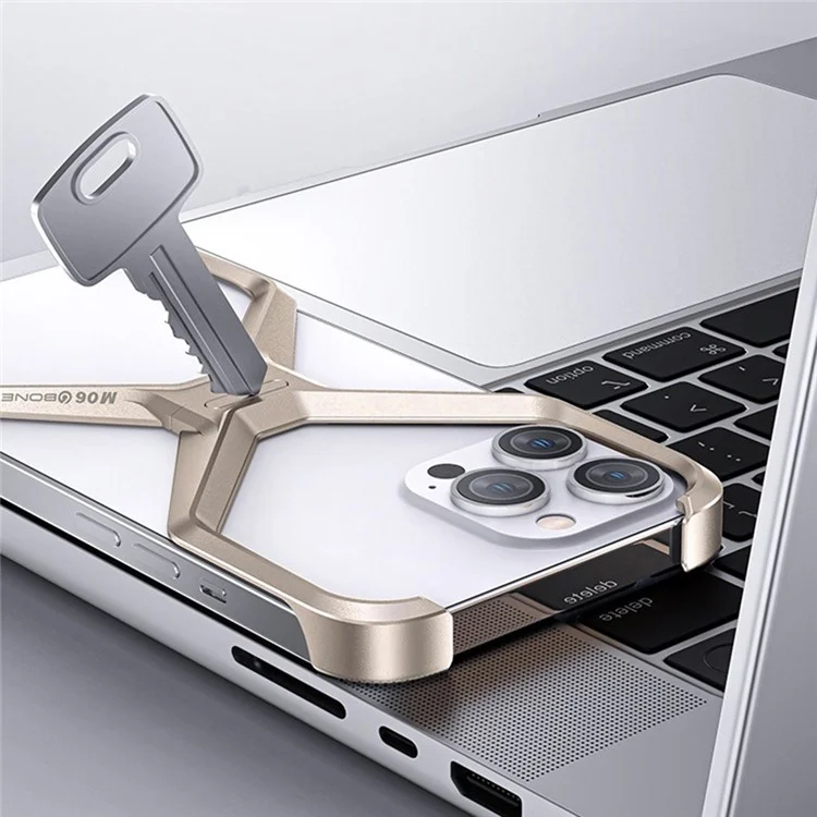 Per iPhone 15 Pro Custodia Frameless X-Shape Minimalista in Lega di Alluminio Sottile Bumper Cover - Oro Titanio