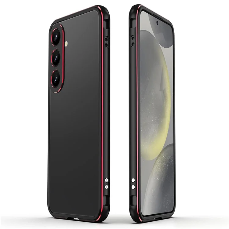 For Samsung Galaxy S24+ Funda Bumper de Metal Sin Diseño Trasero con Cubierta de Lente de Cámara - Negro / Rojo
