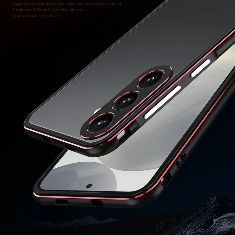 For Samsung Galaxy S24+ Funda Bumper de Metal Sin Diseño Trasero con Cubierta de Lente de Cámara - Negro / Rojo